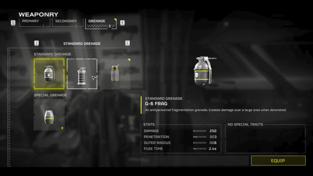 grenade loadout selection