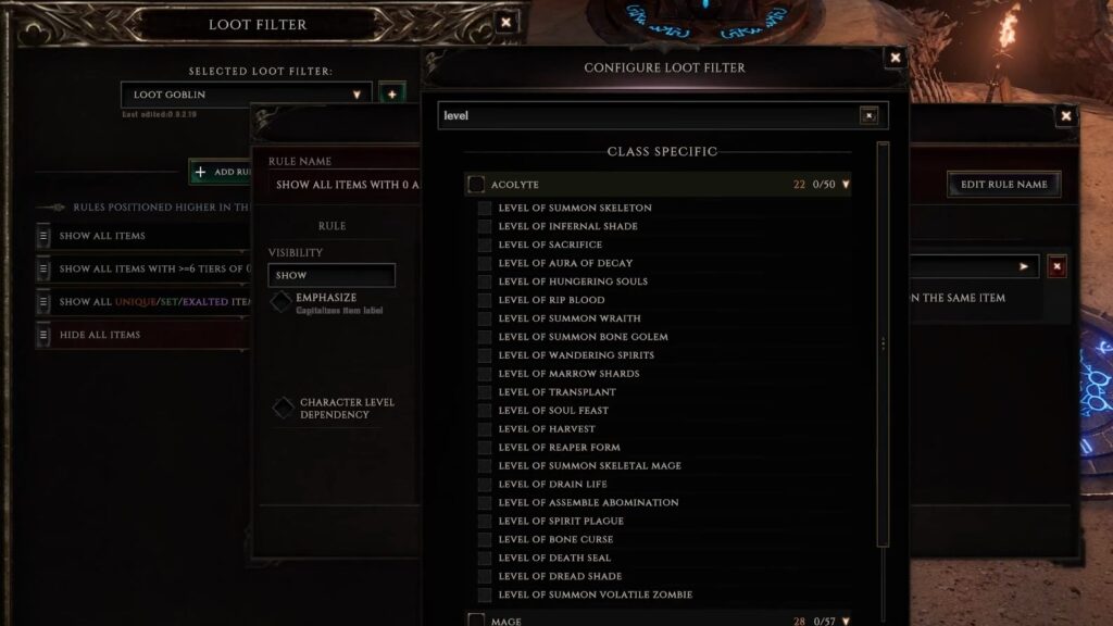 Level affixes example
