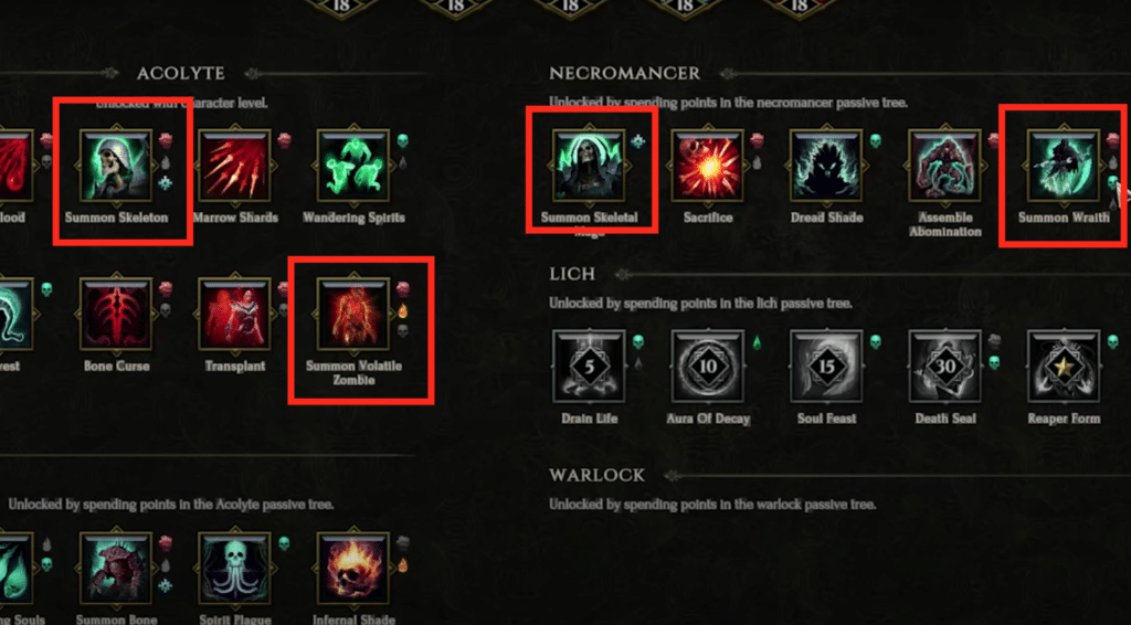 the skills you have access to as an acolyte
