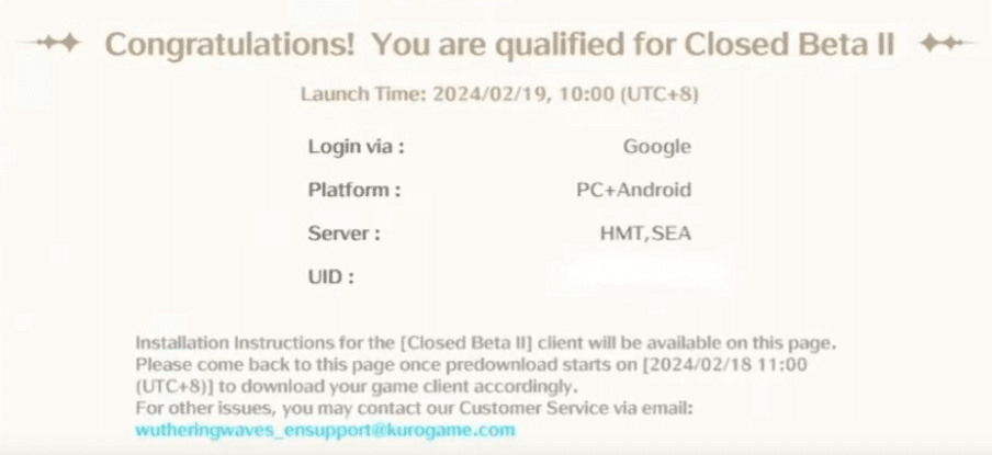 Qualification for CBT2 in Wuthering Waves