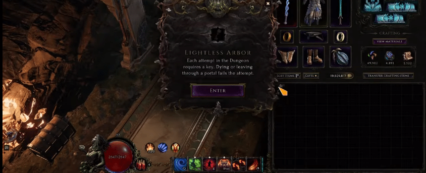 Open door to Lightless Arbor dungeon