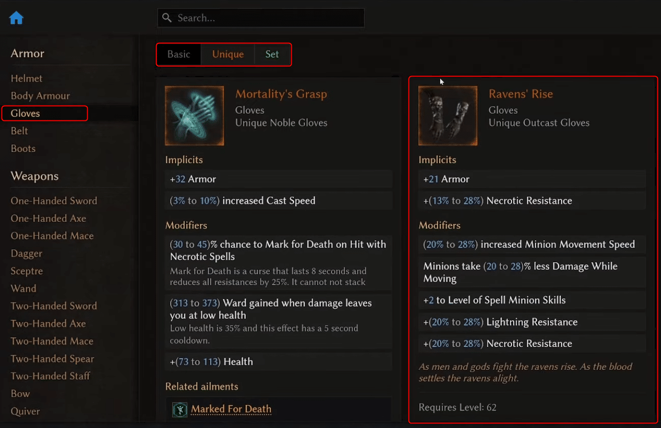 Item Database in Last Epoch