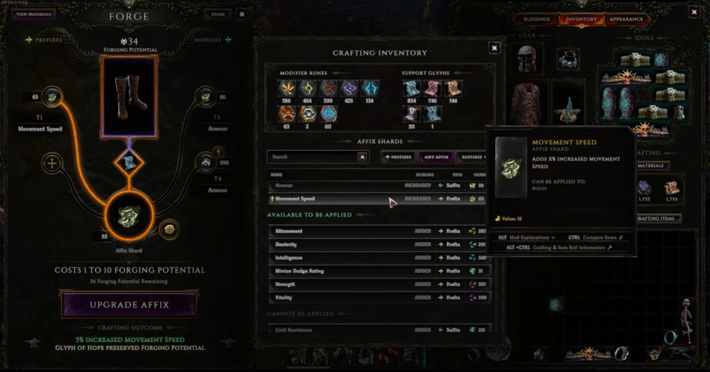 Forge extra affixes onto your exalted items.