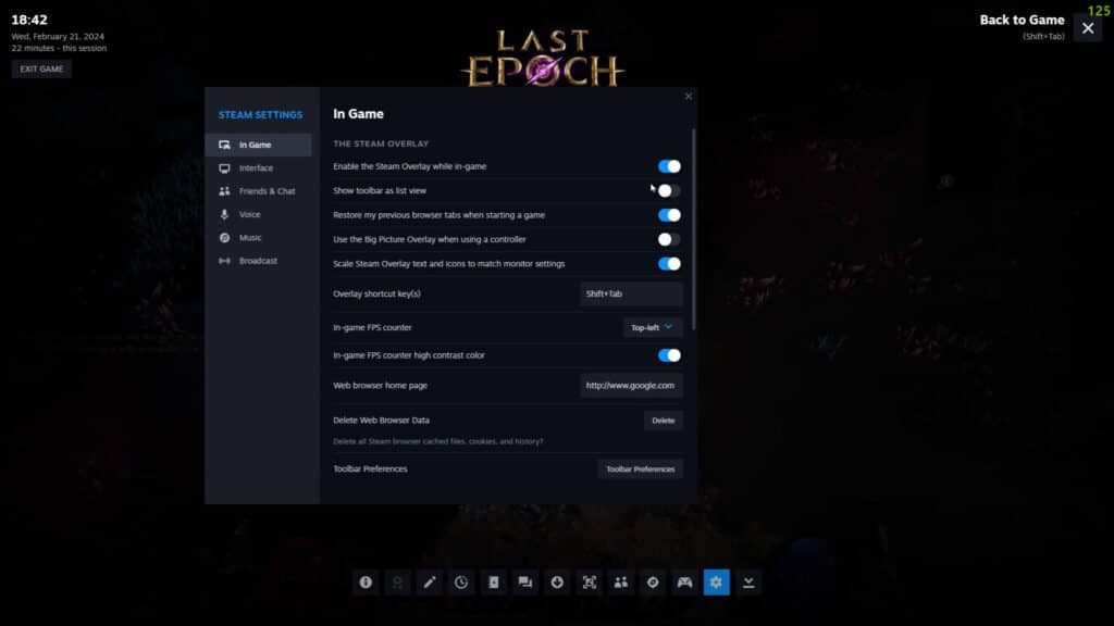 Last Epoch enable FPS settings steam for counter
