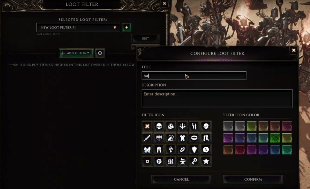 loot filter creation and editing