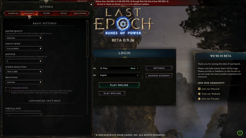 Last Epoch Graphics tab