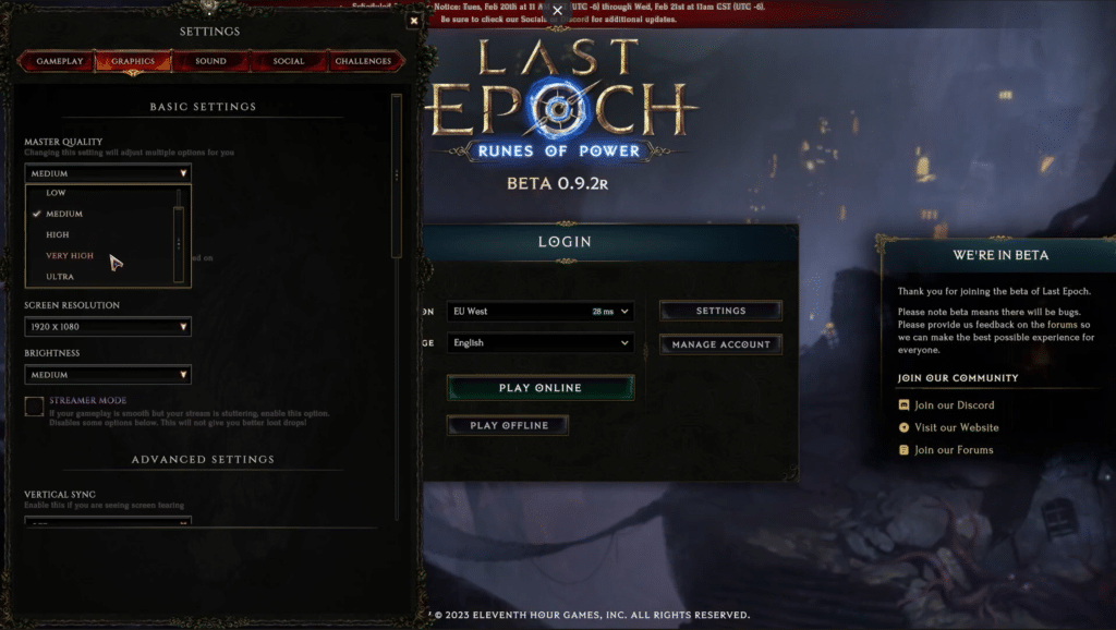 Last Epoch Master graphic settings location