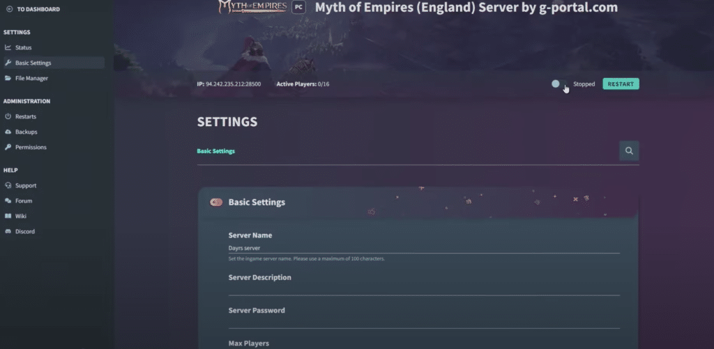 basic settings