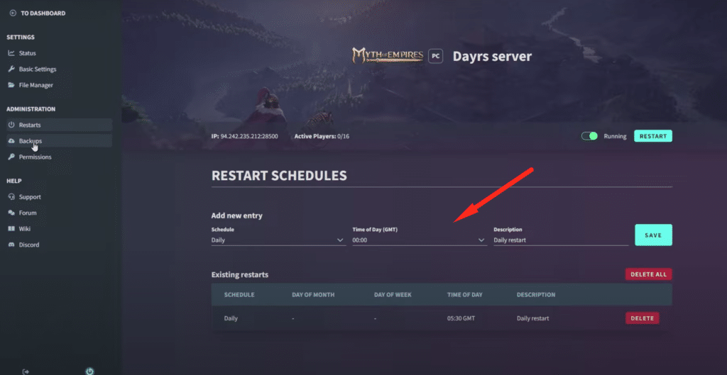 restart schedules