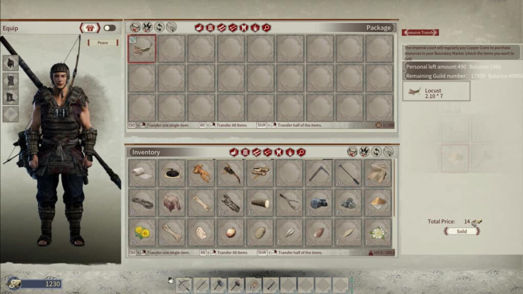 Myth of Empires sell items from your base trade menu