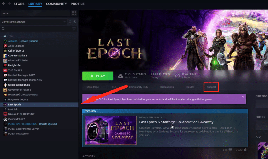 last epoch from steam library