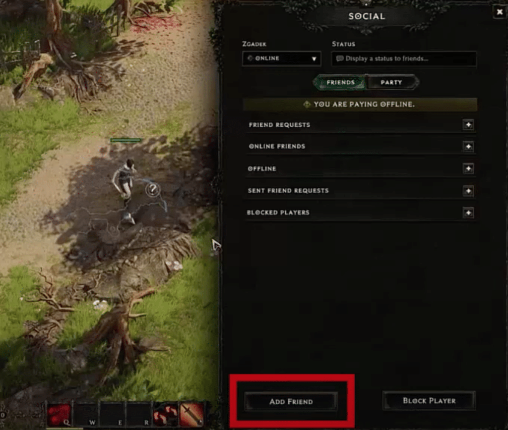 social tab where you can add friends and interact with friends you have added Last Epoch