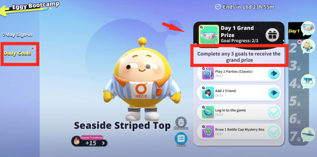 the daily goals inside Eggy Party
