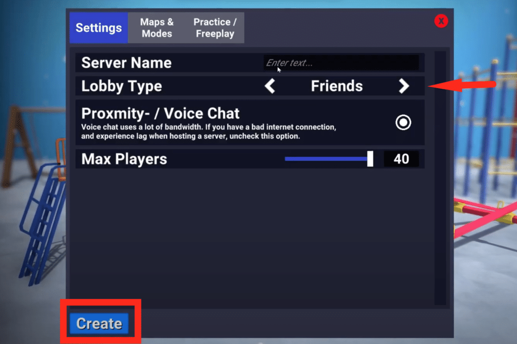 create a server menu Crab Game