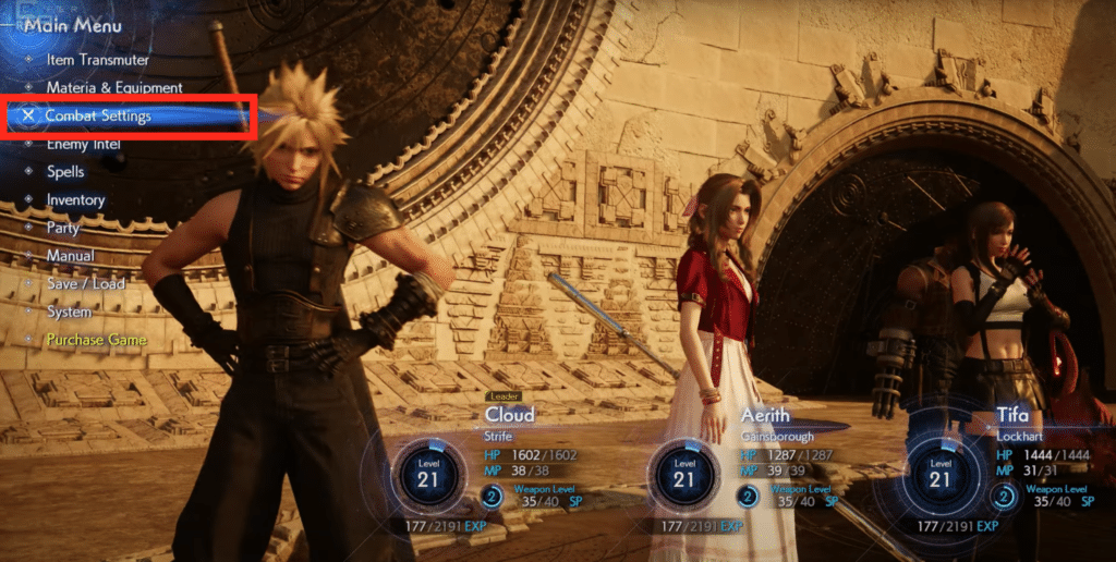 main menu of the game