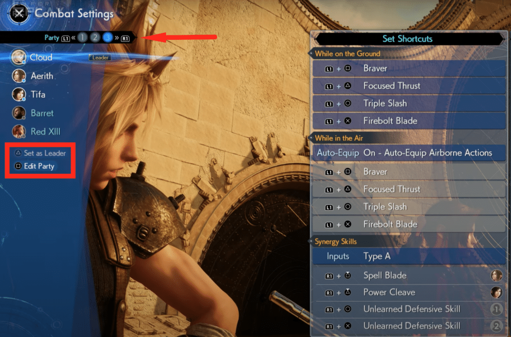 edit party be pressing square when in combat settings