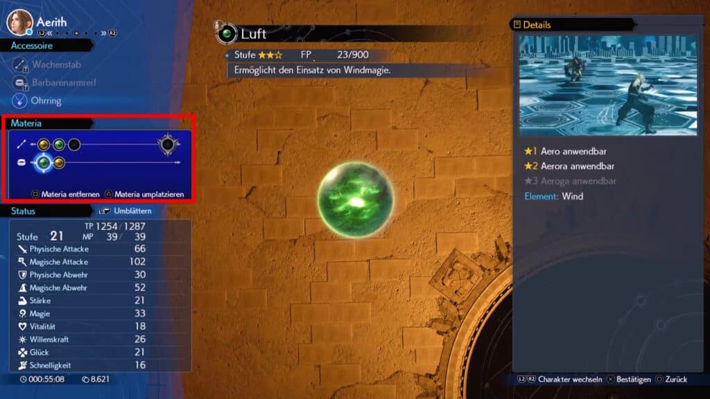 Materia slots for Aerith as an example