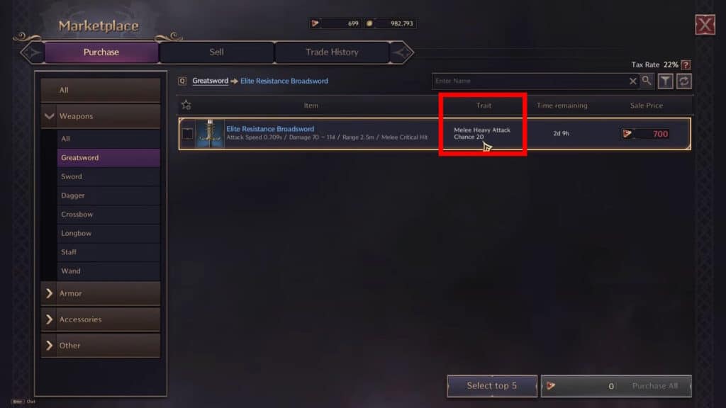 Example of a best-in-slot Trait item for sale