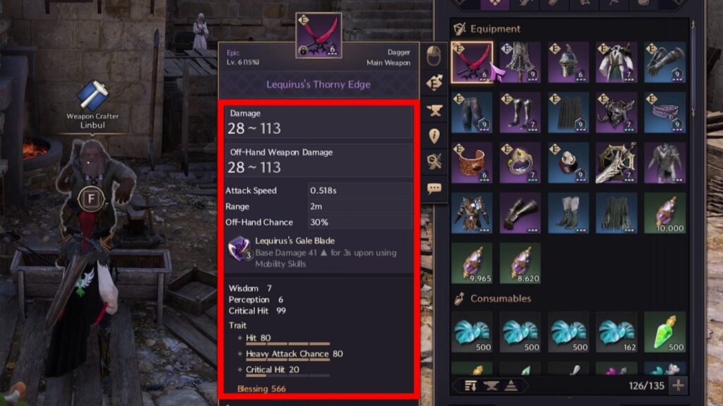 Example of an item stat sheet