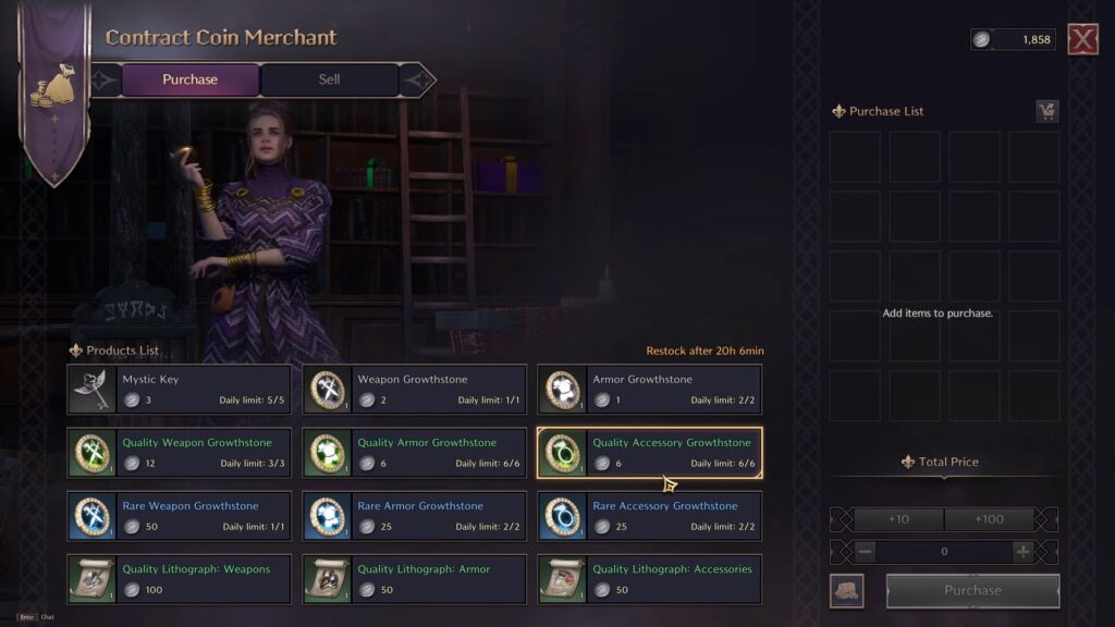 Contract Coin Merchant sells Growthstones