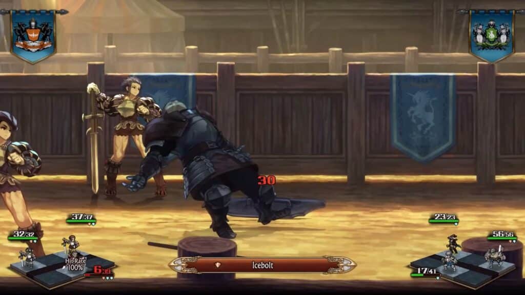 Example of a Hoplite quickly defeated by Icebolt, a magical attack