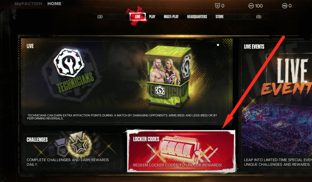 locker codes section in myfaction