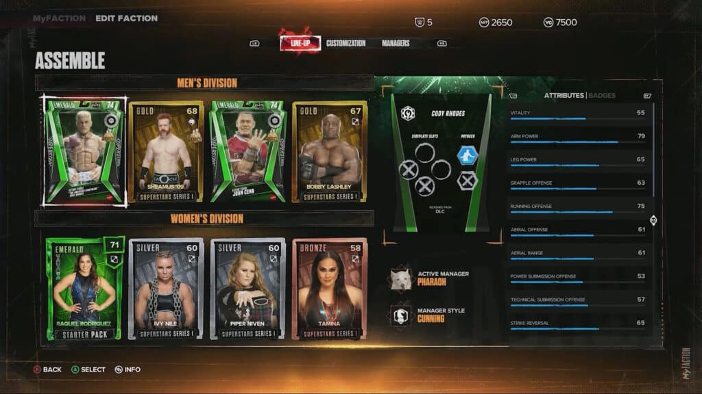 MyFACTION Management - Line Up