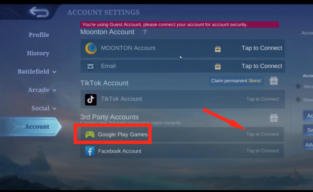 selecting tap to connect will allow you to link your google account