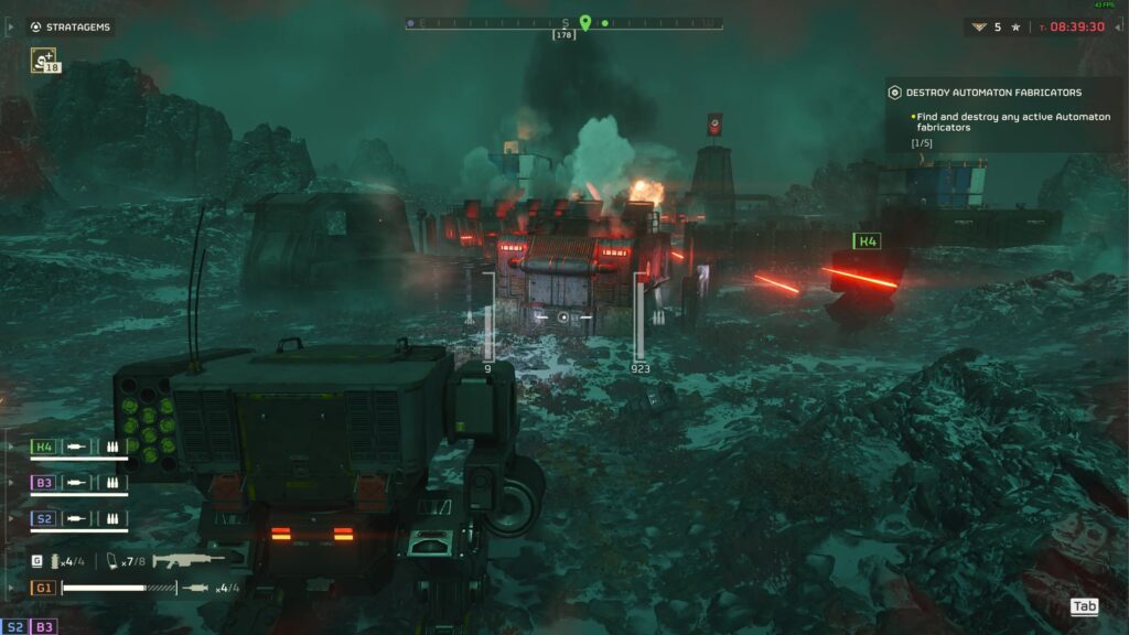 A player riding the EXO-45 Patriot Exosuit Mech