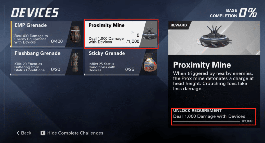 The requirements to unlock the proximity mine.