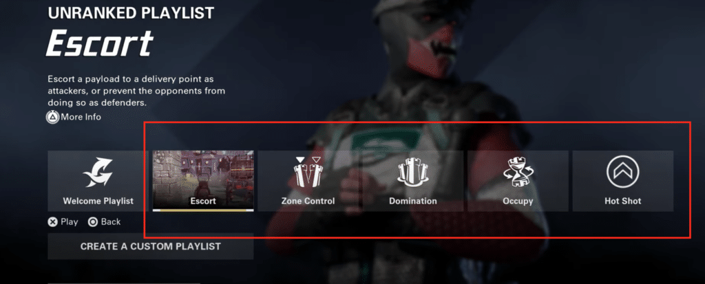The 5 different playlists that you can select to try and find a match in.