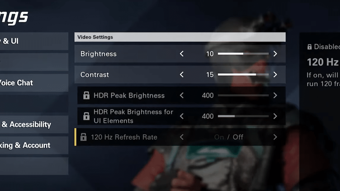 XDefiant Game Settings 120 Hz Refresh Rate