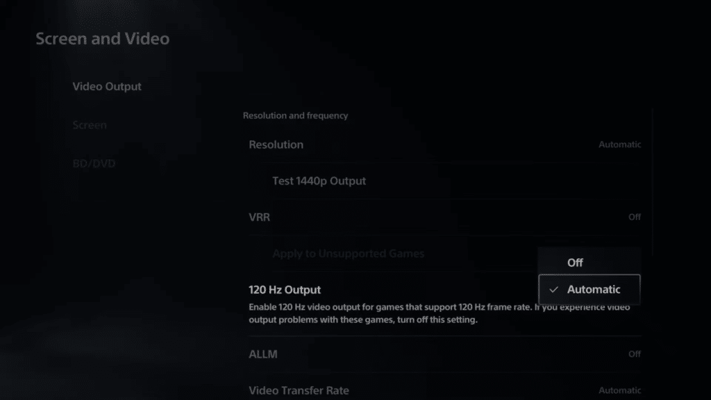 PS5 Settings 120 Hz Refresh Rate