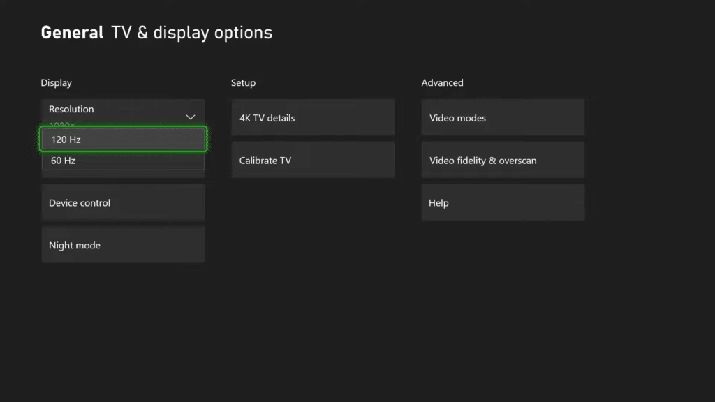Xbox Series X Series S Settings 120 Hz Refresh Rate