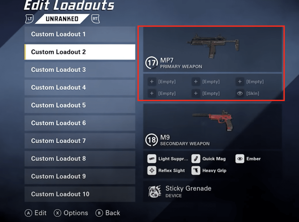 The MP7 in the loadout menu.You can level up your weapon by playing with it.