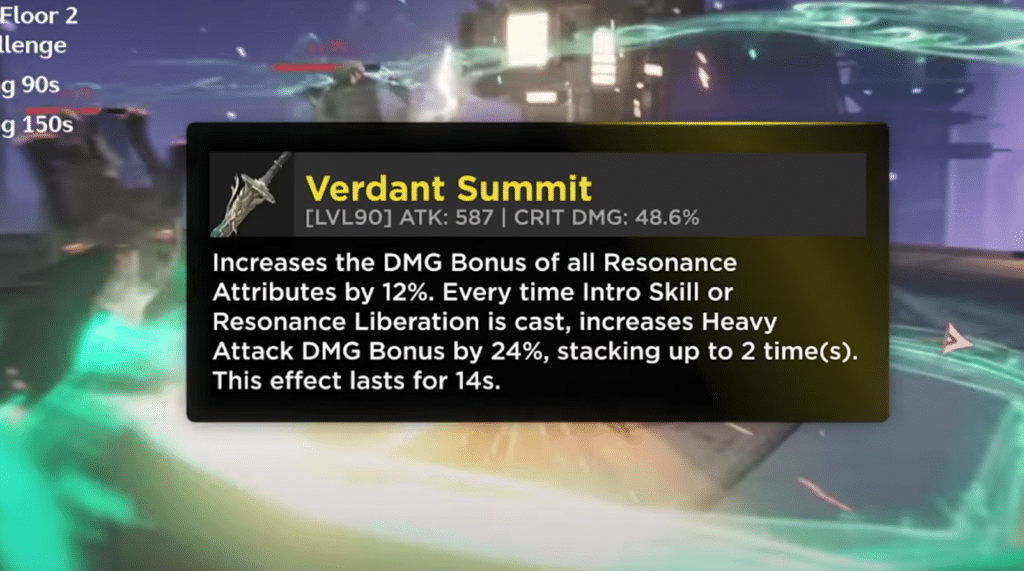 the Verdant Summit weapon item description.