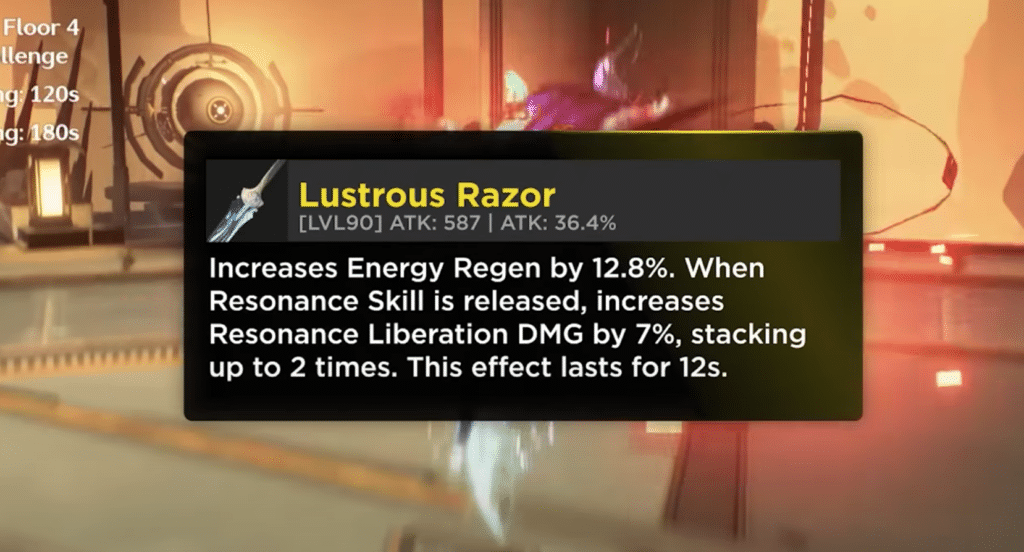 The Lustrous Razor weapon item description.