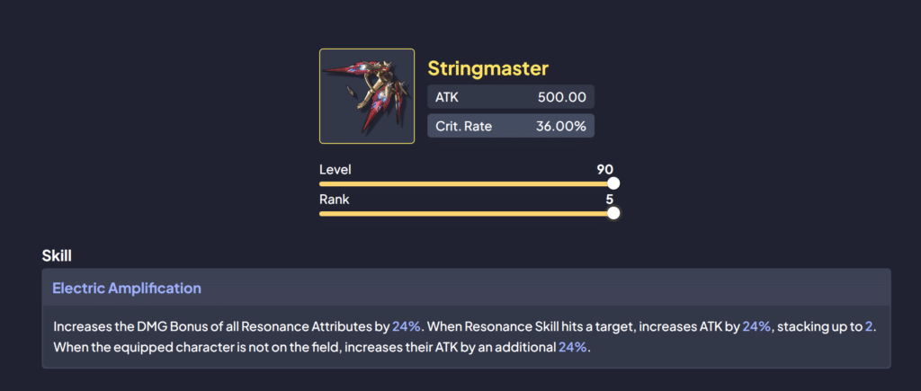 The Stringmaster weapon item description