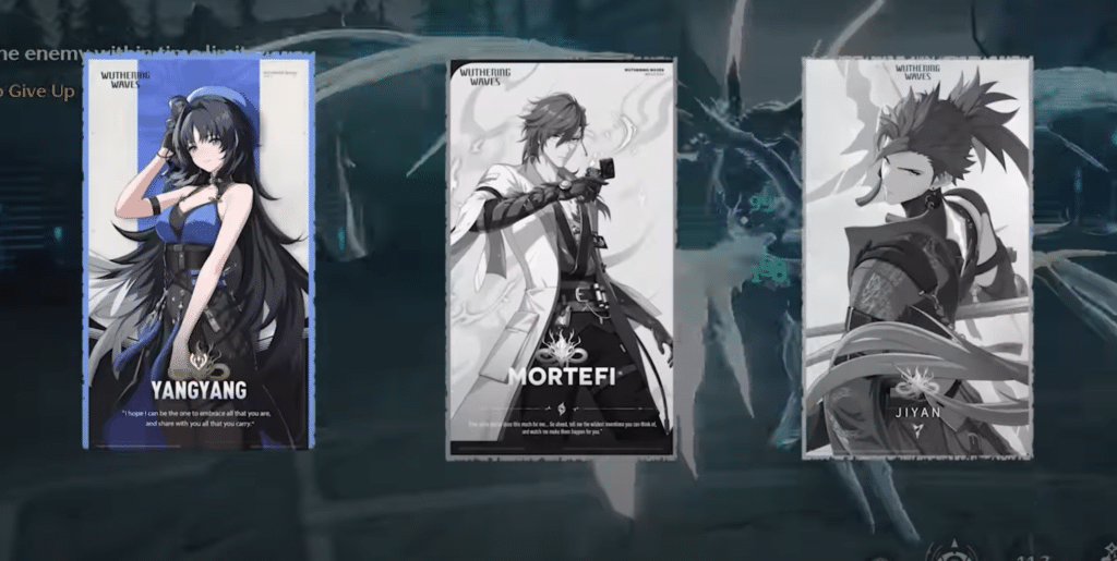 A possible team that you can have to accompany Yangyang. The team composition consists of Yangyang, Mortefi, and Jiyan.