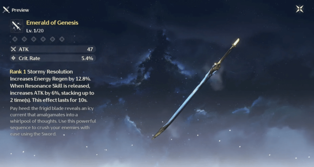 The Emerald of Genesis sword in Wuthering Waves.