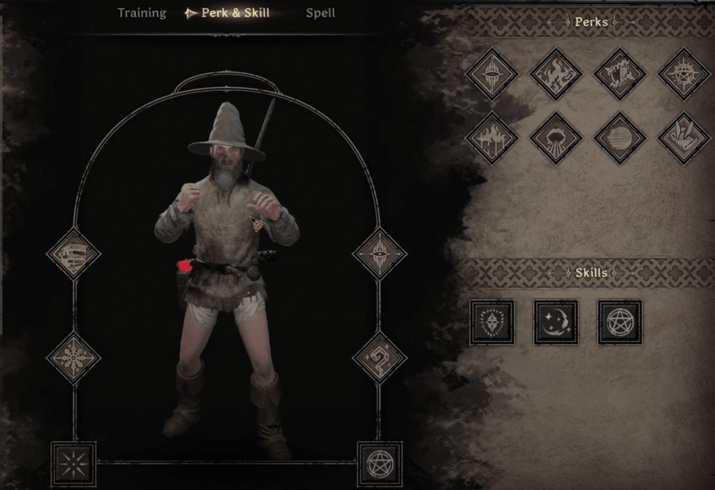 The character setup menu for the Wizard class.