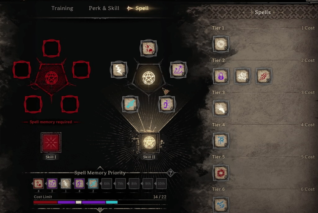 The Spell setup menu in Dark and Darker. You can have a wide variety of setups for your Spells.
