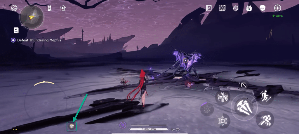 Wuthering Waves mobile gameplay & graphics highlighting the target & untarget key in the game.