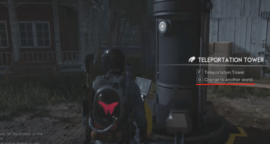 Just press the button "Change to another world" when close to a teleportation tower.