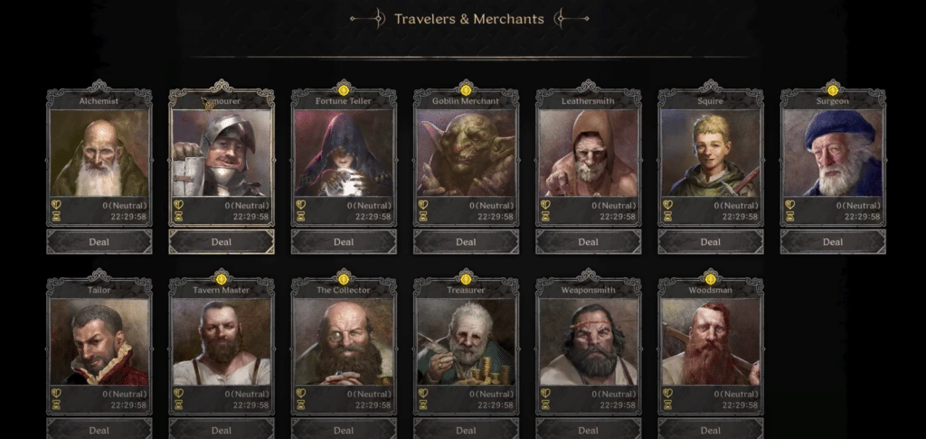 You can view all the different merchants in this game through the Travelers and Merchants tab.