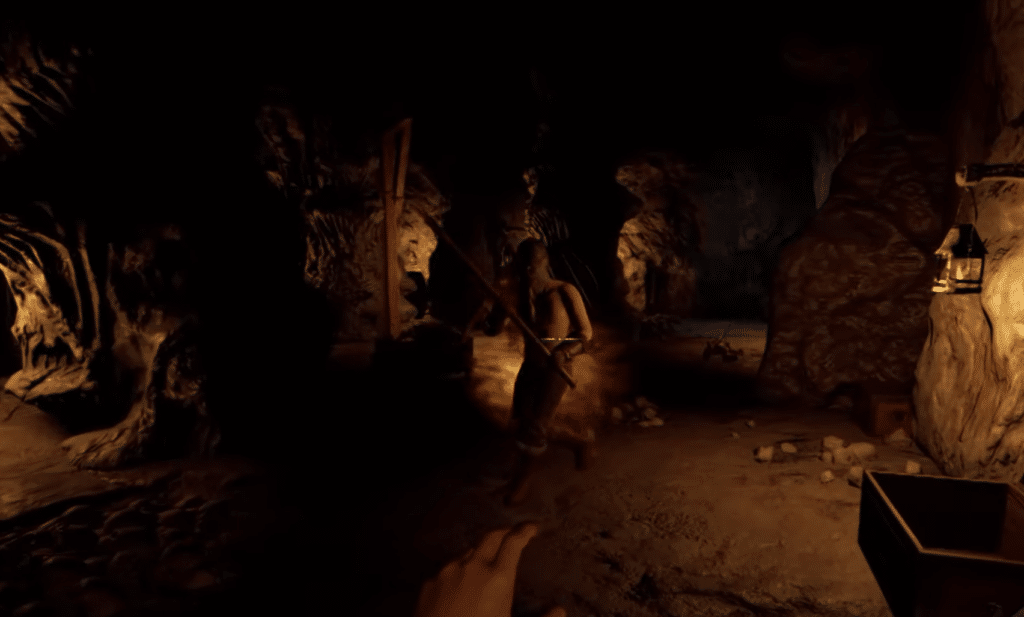 An encounter with another real player while exploring the Goblin Caves.