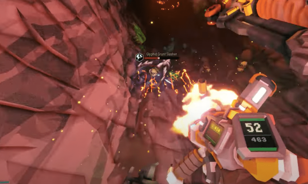 A gameplay shot of  combat against an enemy.