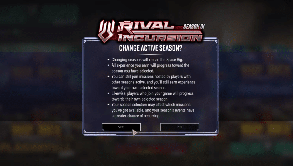 The new season allows you to change the active season. Over here we see the season being changed to season 1.