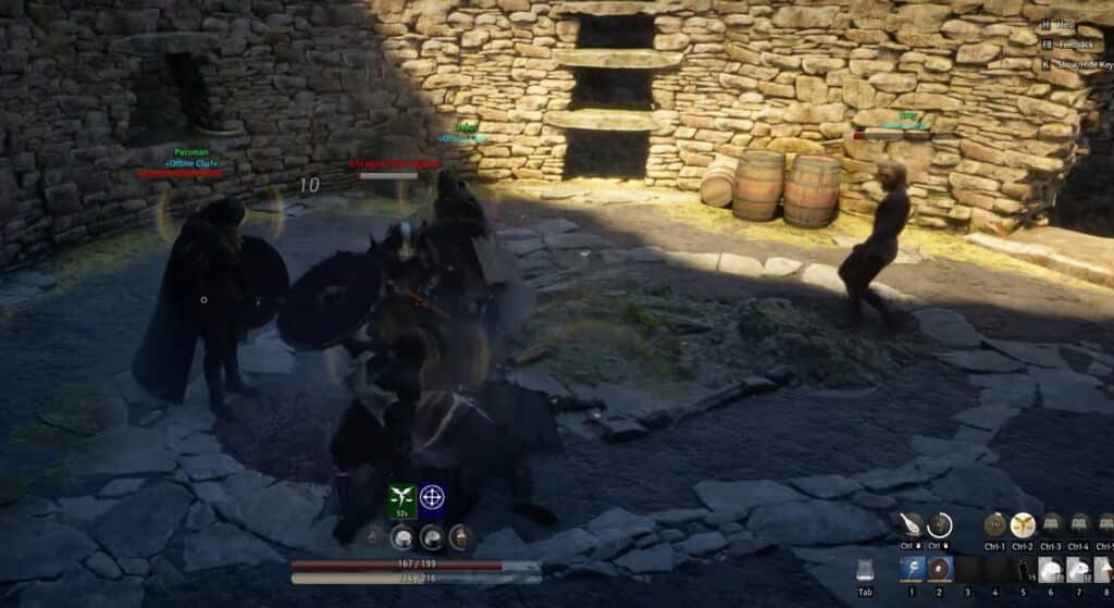 Fighting mobs in Pax Dei.