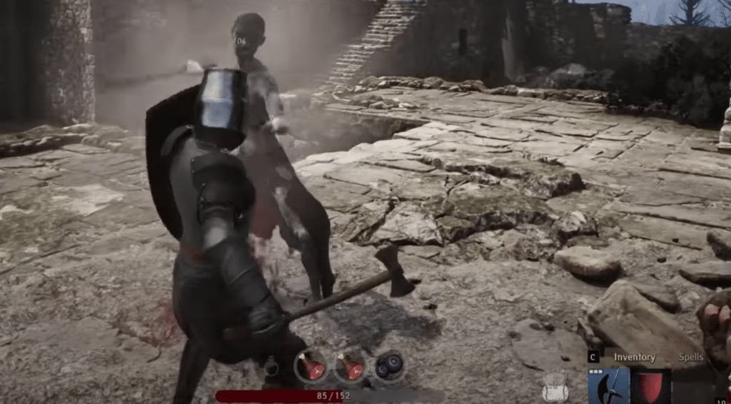 In combat against an enemy in Pax Dei